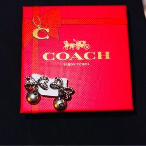 Coach Silver Bow and Pearl Earrings